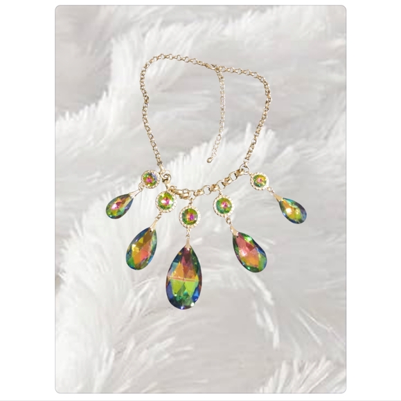 Jewelry - Gold Tone Statement Necklace with Multicolor Beads